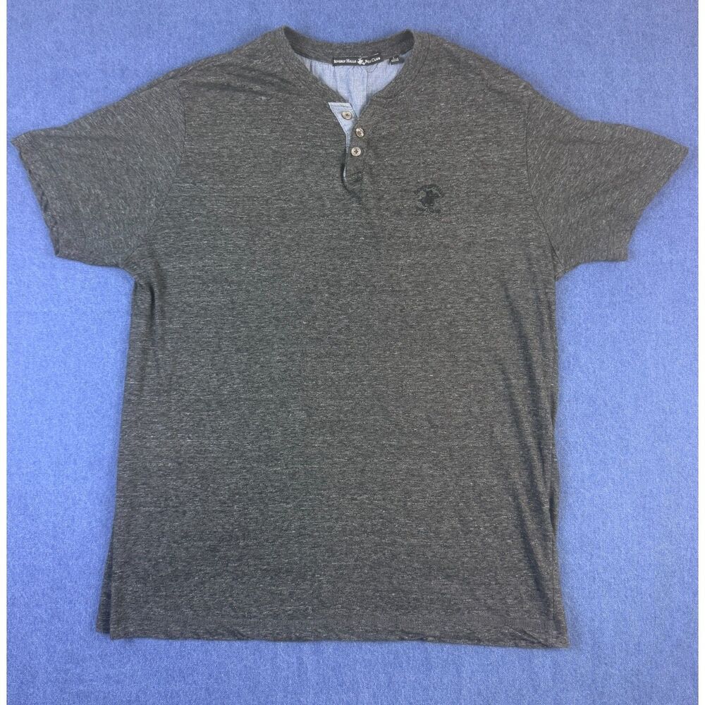 Beverly Hills Polo Club Mens L Charcoal Gray Henley Shirt Short Sleeve